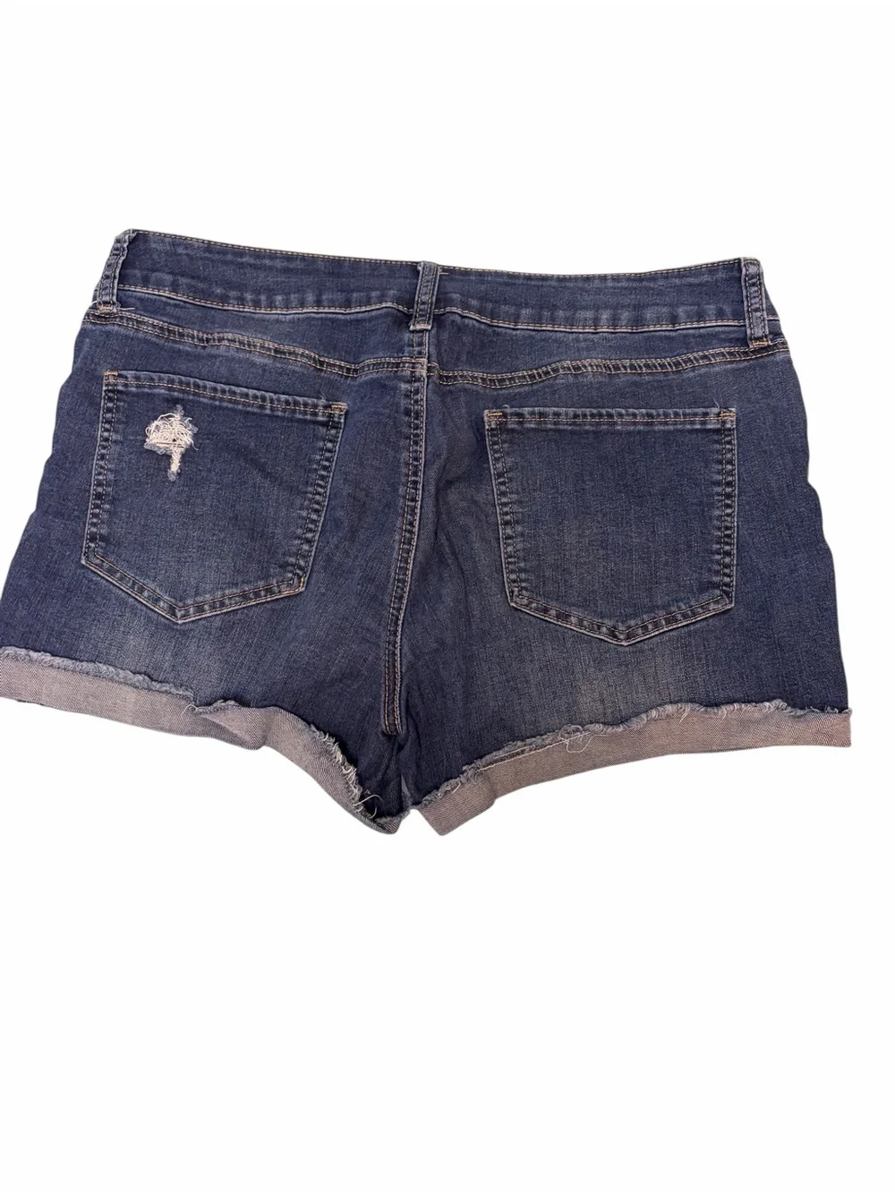 SO Dark Blue Distressed Stretch Denim Cuffed Shorts Plus Size 15